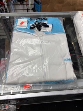 Adidas White and Light Blue Full-Zip Track Jacket and Pants OG Stock limited